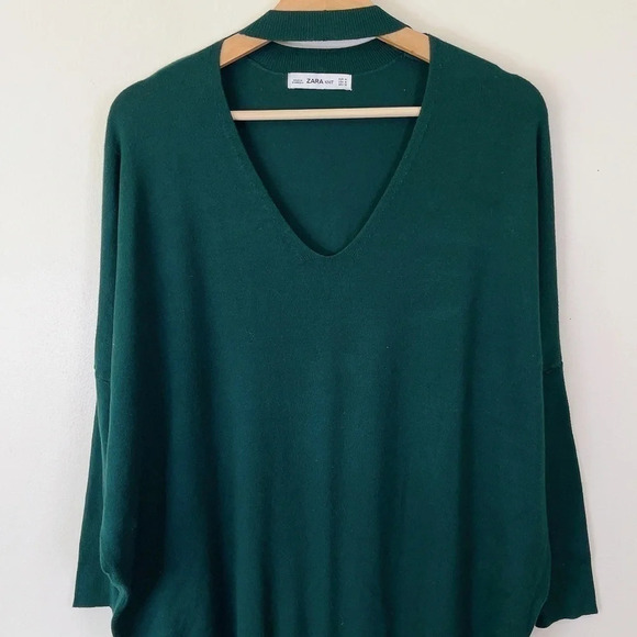 Zara Green Vneck  Choker Knit Sweater Dress - Picture 3 of 15